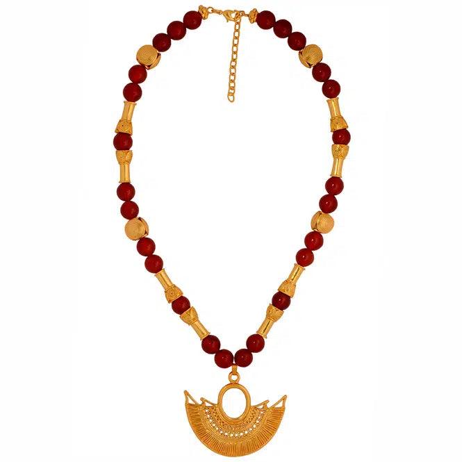 Collar Semipreciosa Cornalina 10mm y Dije Nariguera Alada de Filigrana Sinú