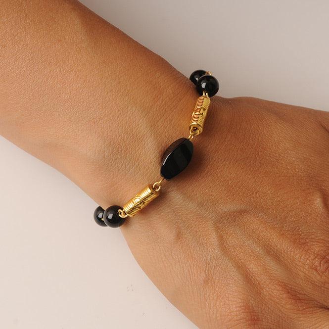 Pulsera Piedra Semipreciosa Onix 8mm y Twist