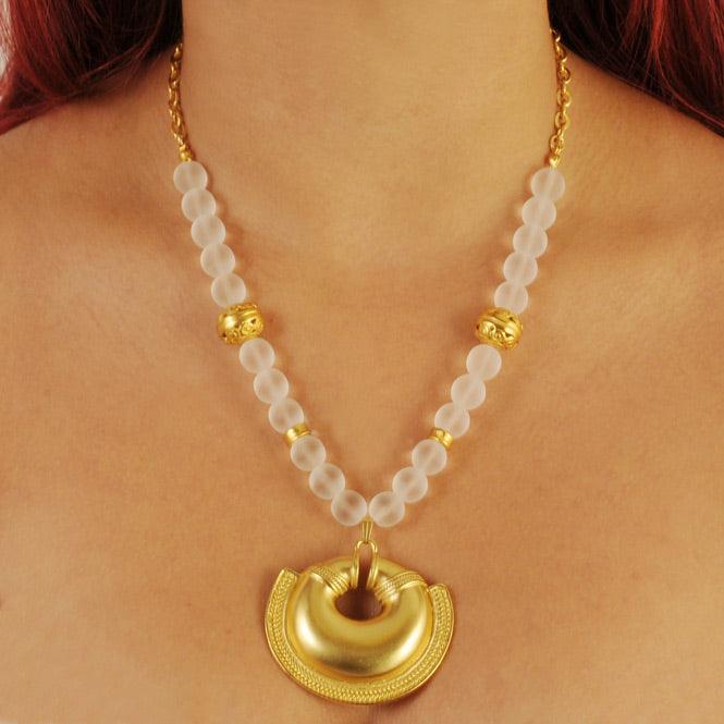 Collar Cristal Checo Crystal 10mm, Dije Extragrande Nariguera de una Trenza Quimbaya