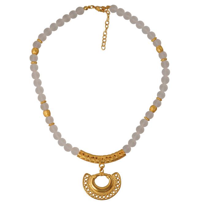 Collar Cristal Checo Crystal 8mm, Dije Mediano Nariguera Filigrana Lisa Sinú