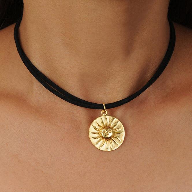 Collar Choker Negro y Dije Mediano Sol Muisca