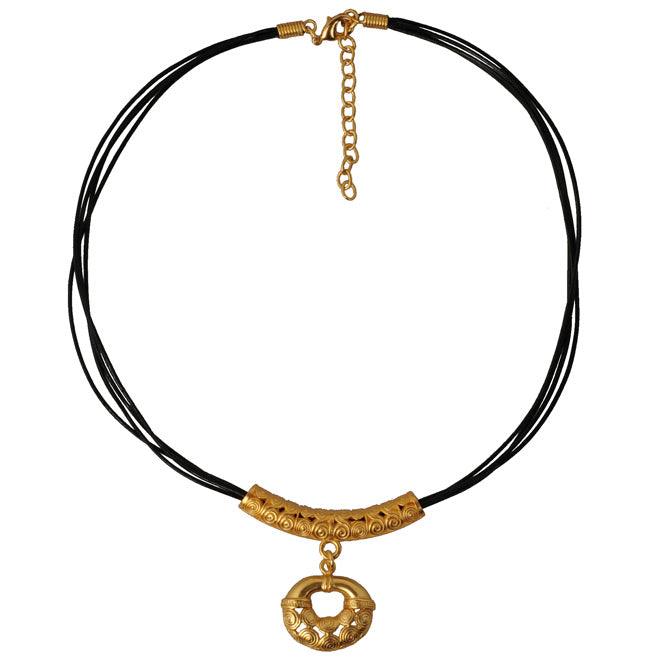 Collar Cuero 4 Vueltas y Dije Pequeño Nariguera Calima