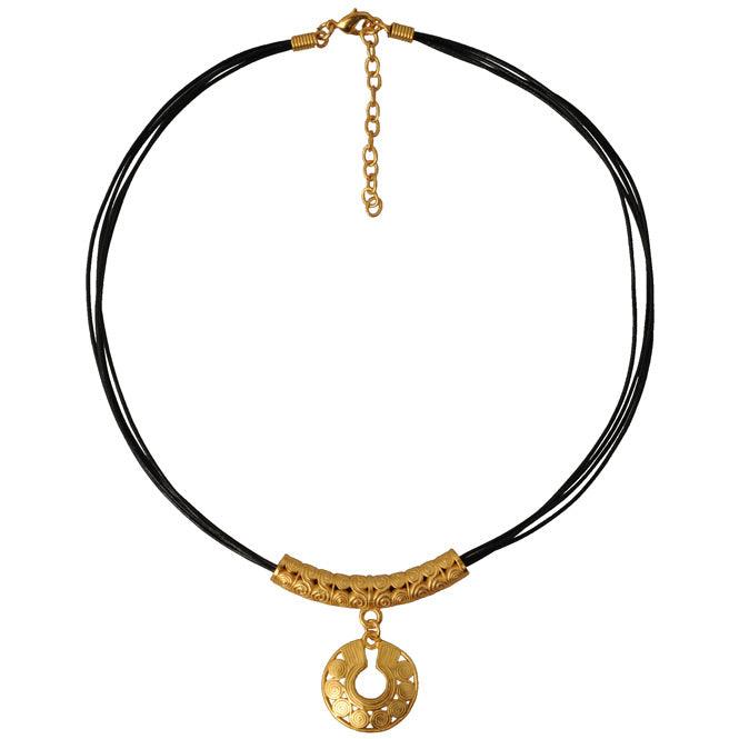 Collar Cuero 4 Vueltas y Dije Pequeño Nariguera de Círculos Quimbaya
