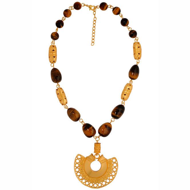 Collar Piedra Semipreciosa Ojo de Tigre y Dije Nariguera Semilunar Tairona
