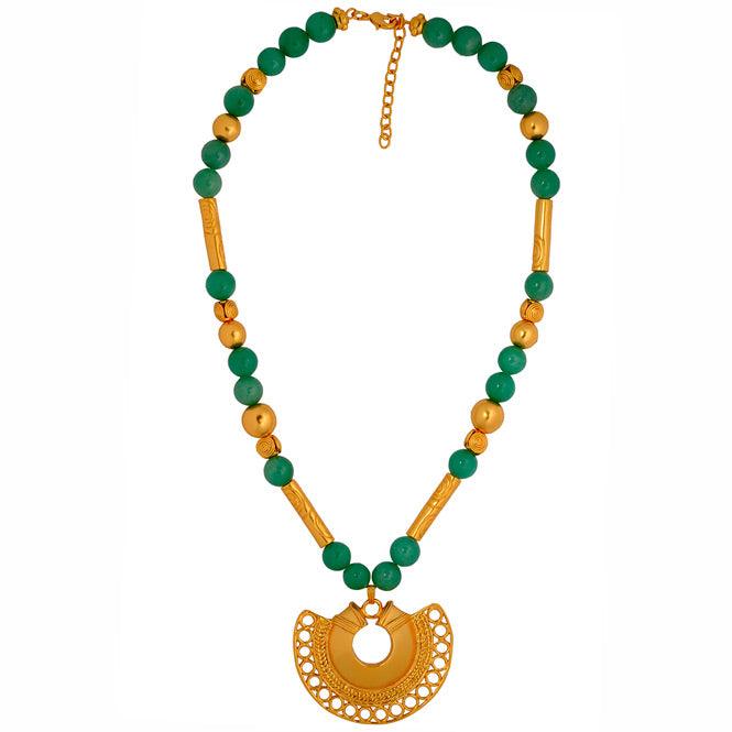 Collar Piedra Semipreciosa Aventurina 10mm y Dije Nariguera Filigrana Tairona