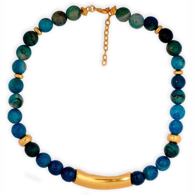 Collar Piedra Semipreciosa Ágata Azul 12mm