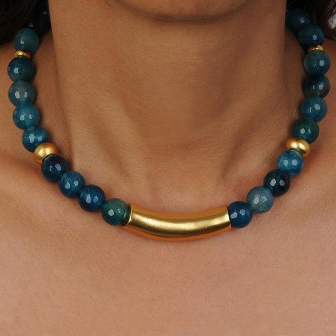 Collar Piedra Semipreciosa Ágata Azul 12mm