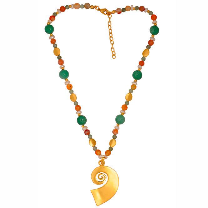Collar Piedra Semipreciosa Aventurina, Cornalina, Perla y Dije Dije Mediano Pectoral Tairona