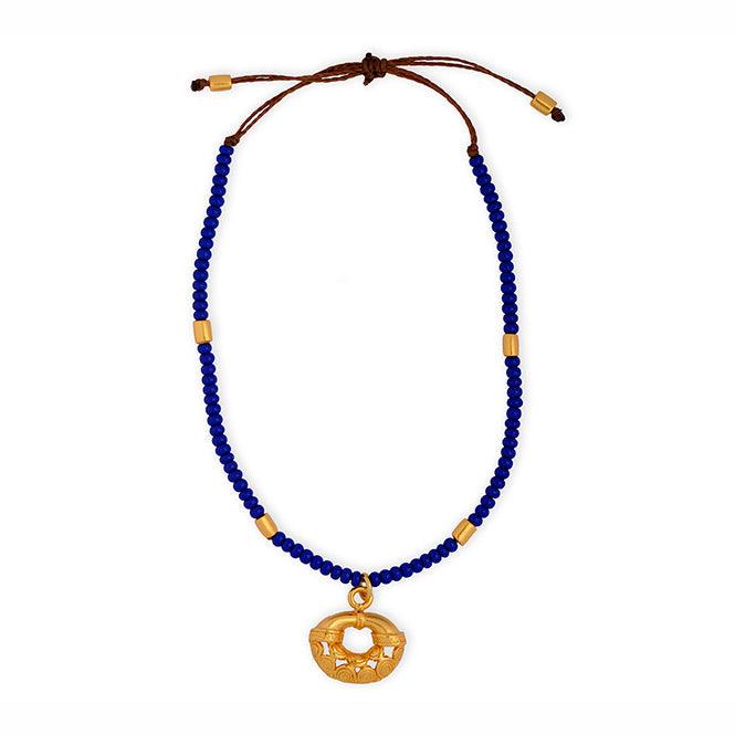 Pulsera Cristal Checo Mini Azul Rey y Dije Mini Nariguera Calima