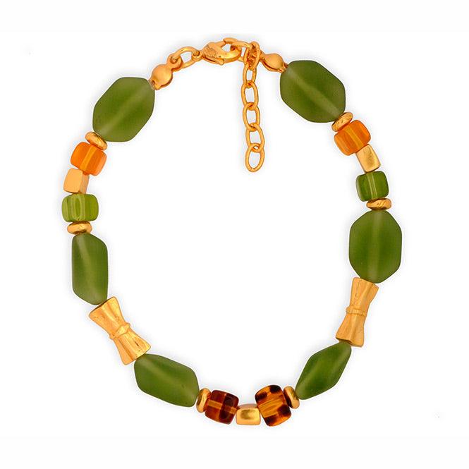 Pulsera Cristal Checo 14×10mm Verde Oliva y Cubo Tortoise