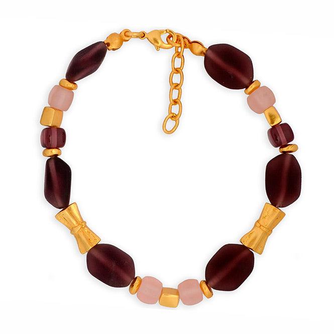 Pulsera Cristal Checo 14×10mm Amatista y Cubo Rosado