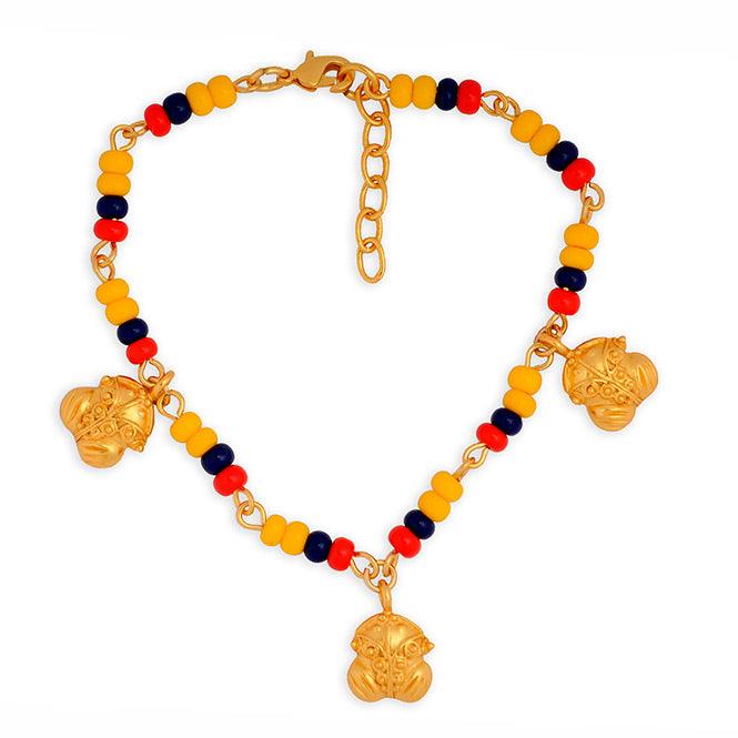Pulsera Colombia en Chaquira Checa y 3 Dijes Mini Rana de Bolas Tairona