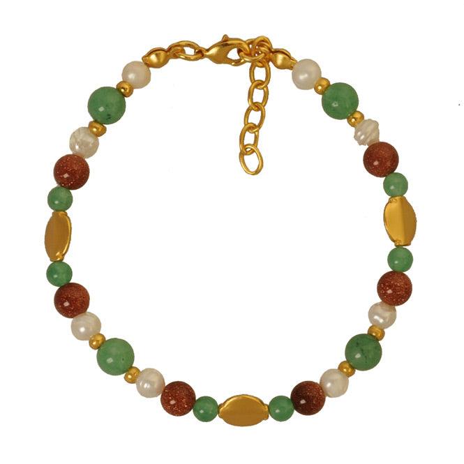 Pulsera Piedra Semipreciosa Aventurina, Cornalina, Perla