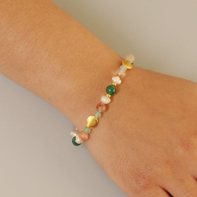 Pulsera Piedra Semipreciosa Aventurina, Cornalina, Perla