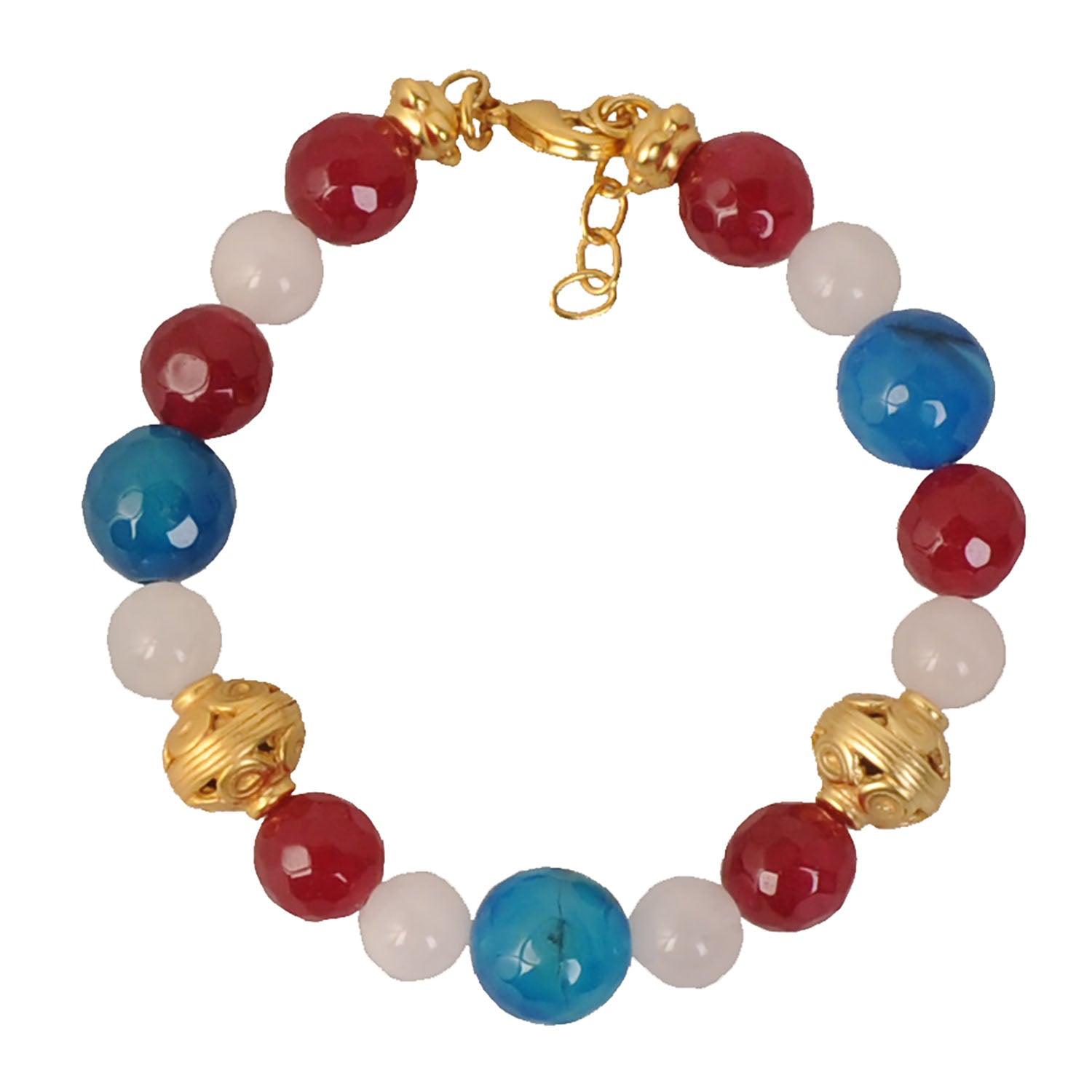 Pulsera Piedra Semipreciosa Ágatas Azul y Fucsia, Cuarzo Rosado