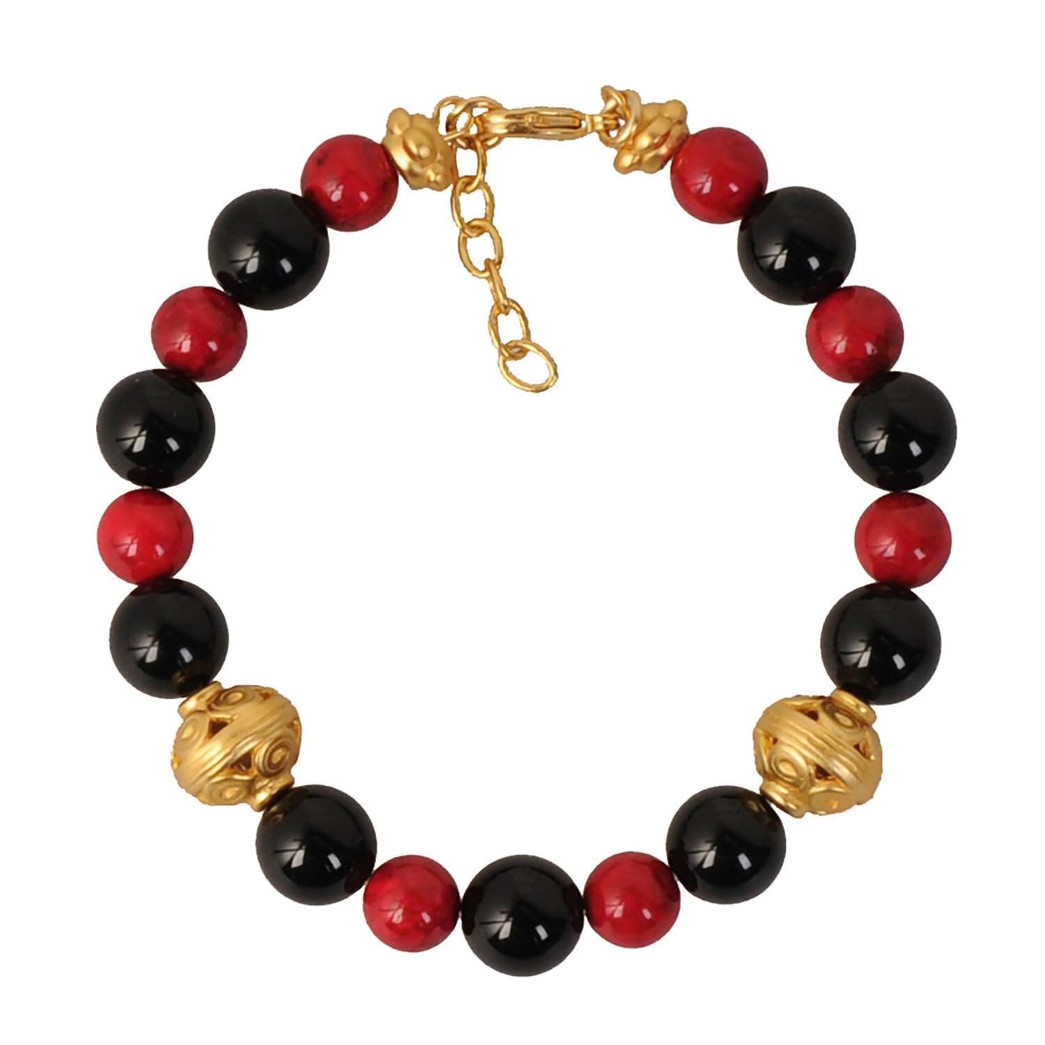 Pulsera Piedra Semipreciosa Onix 10mm y Fossil Rojo 8mm